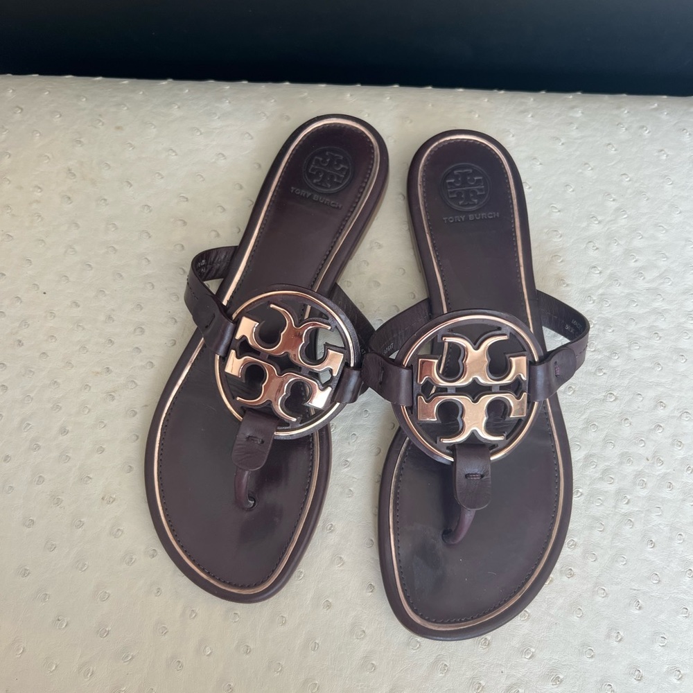 Tory Burch Miller Sandal size 7 chocolate brown and rose gold